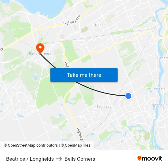 Beatrice / Longfields to Bells Corners map