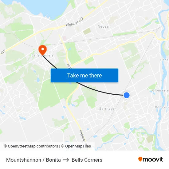 Mountshannon / Bonita to Bells Corners map