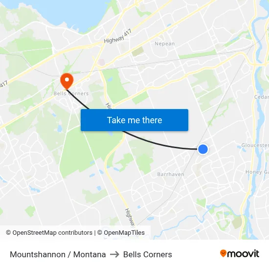 Mountshannon / Montana to Bells Corners map