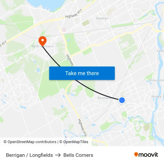 Berrigan / Longfields to Bells Corners map
