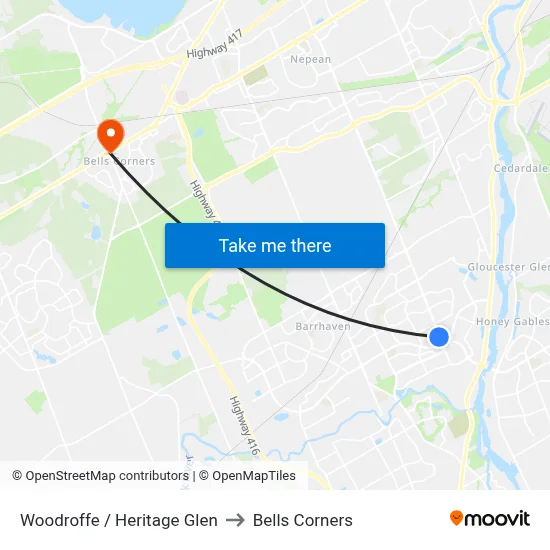 Woodroffe / Heritage Glen to Bells Corners map