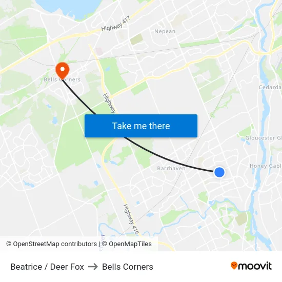 Beatrice / Deer Fox to Bells Corners map