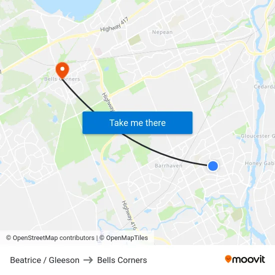 Beatrice / Gleeson to Bells Corners map