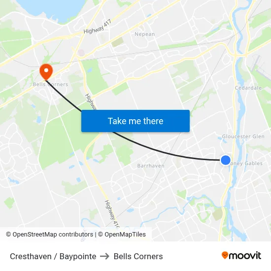 Cresthaven / Baypointe to Bells Corners map