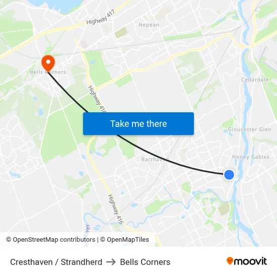 Cresthaven / Strandherd to Bells Corners map