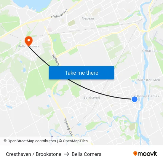 Cresthaven / Brookstone to Bells Corners map