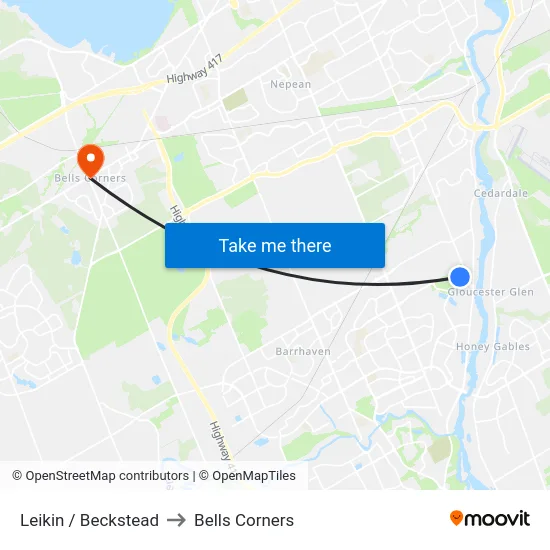 Leikin / Beckstead to Bells Corners map