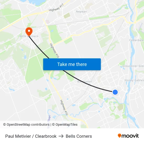 Paul Metivier / Clearbrook to Bells Corners map