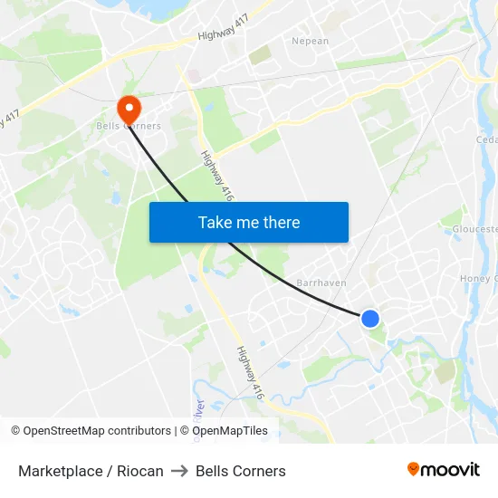 Marketplace / Riocan to Bells Corners map
