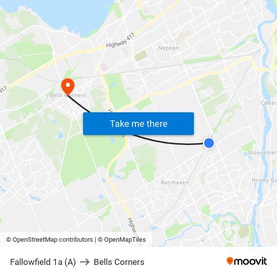 Fallowfield 1a (A) to Bells Corners map