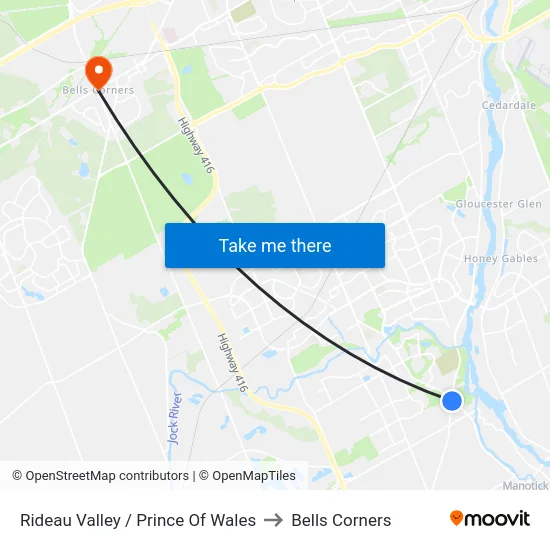 Rideau Valley / Prince Of Wales to Bells Corners map