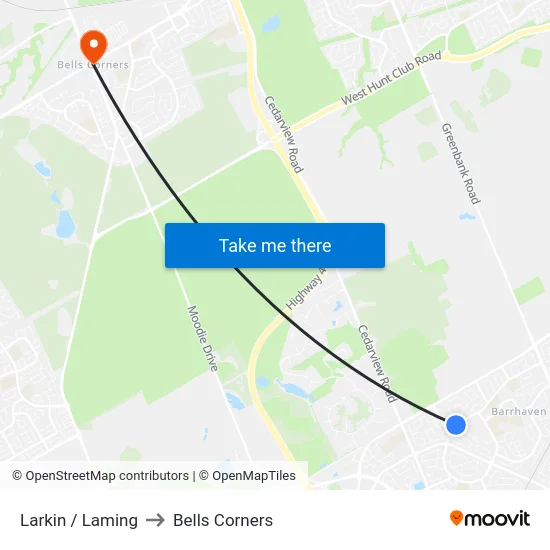 Larkin / Laming to Bells Corners map