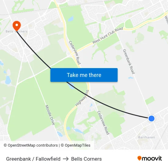 Greenbank / Fallowfield to Bells Corners map