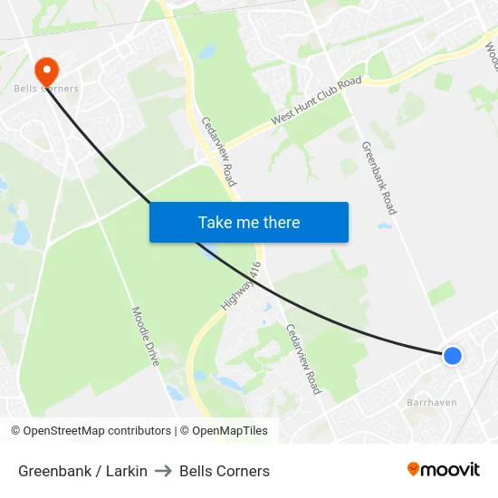 Greenbank / Larkin to Bells Corners map