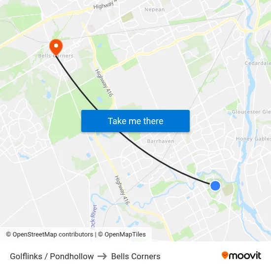 Golflinks / Pondhollow to Bells Corners map