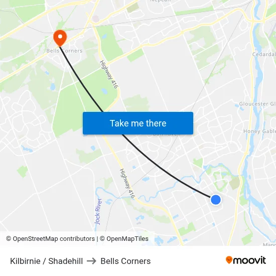 Kilbirnie / Shadehill to Bells Corners map