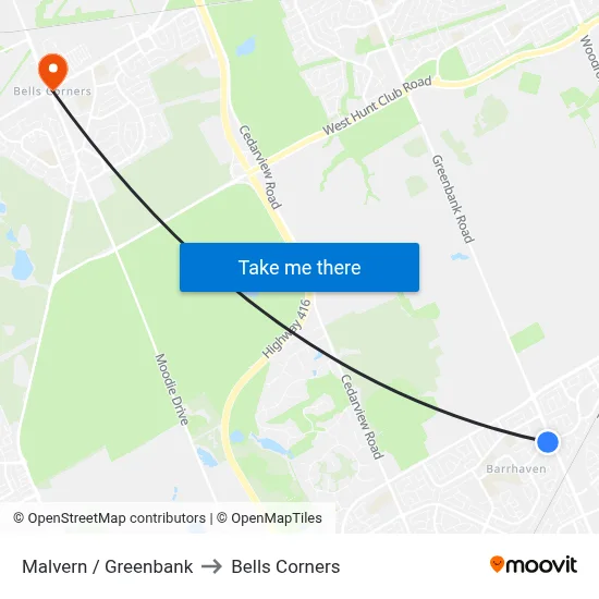 Malvern / Greenbank to Bells Corners map