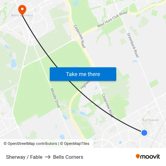 Sherway / Fable to Bells Corners map