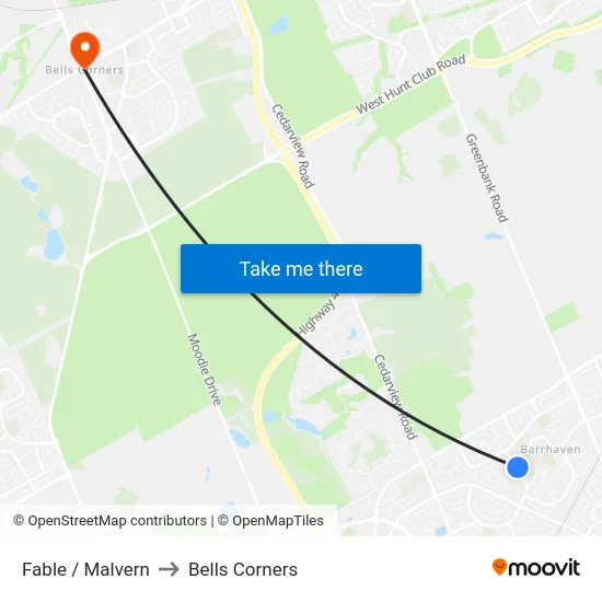 Fable / Malvern to Bells Corners map