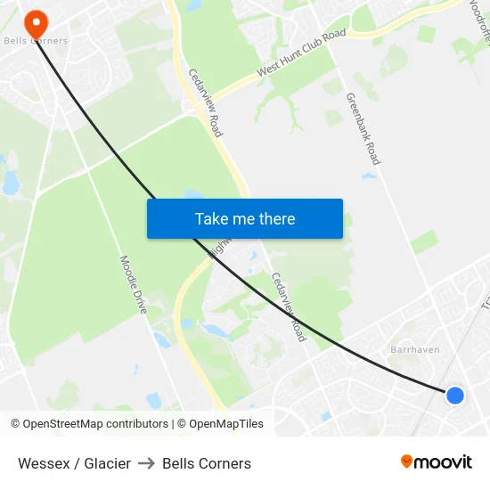 Wessex / Glacier to Bells Corners map