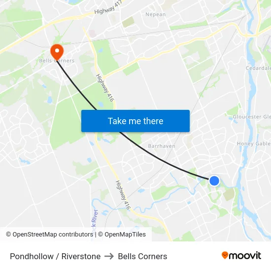 Pondhollow / Riverstone to Bells Corners map