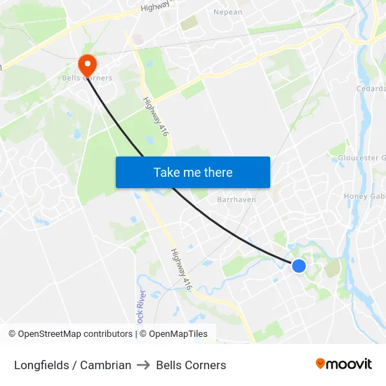 Longfields / Cambrian to Bells Corners map