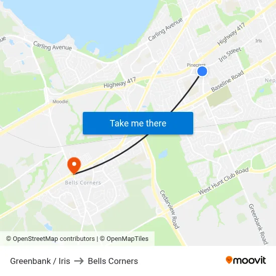 Greenbank / Iris to Bells Corners map