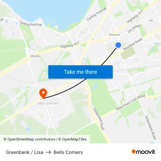 Greenbank / Lisa to Bells Corners map