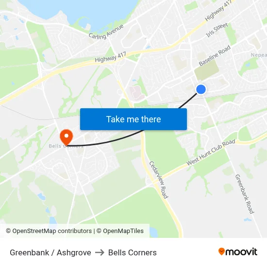 Greenbank / Ashgrove to Bells Corners map