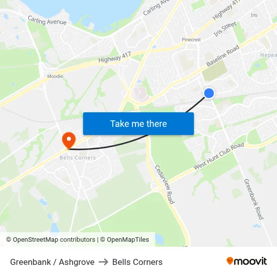 Greenbank / Ashgrove to Bells Corners map