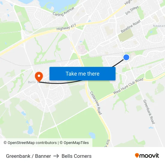 Greenbank / Banner to Bells Corners map