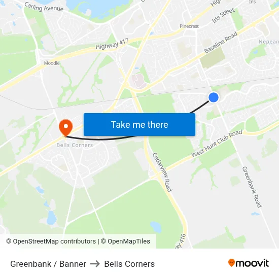 Greenbank / Banner to Bells Corners map