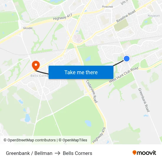 Greenbank / Bellman to Bells Corners map