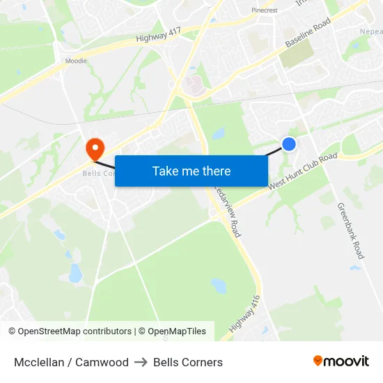 Mcclellan / Camwood to Bells Corners map