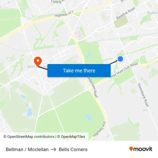 Bellman / Mcclellan to Bells Corners map