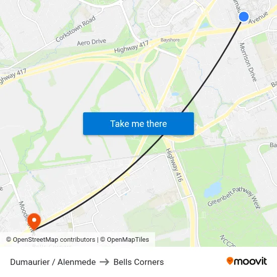 Dumaurier / Alenmede to Bells Corners map