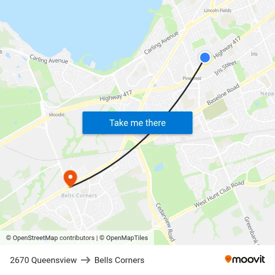 2670 Queensview to Bells Corners map