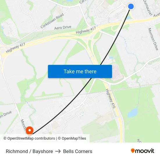 Richmond / Bayshore to Bells Corners map