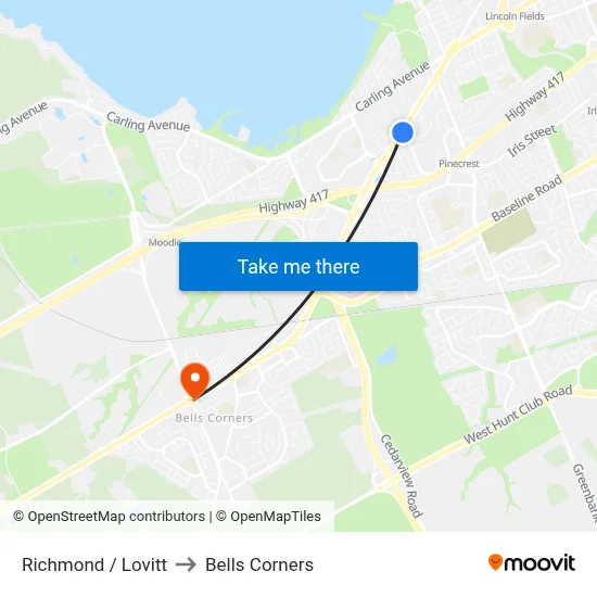 Richmond / Lovitt to Bells Corners map