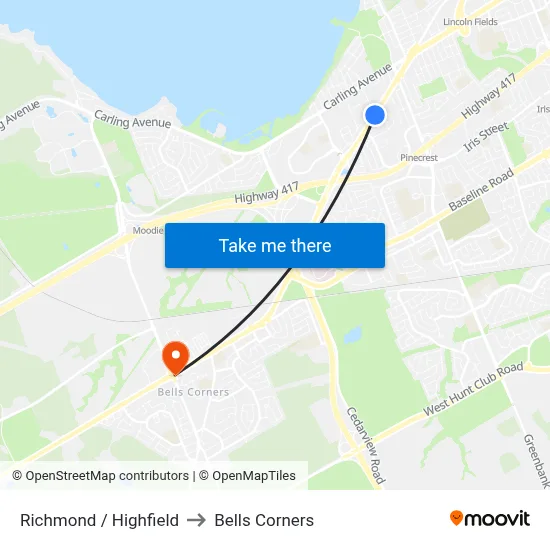 Richmond / Highfield to Bells Corners map