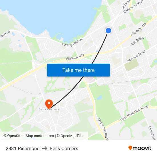 2881 Richmond to Bells Corners map