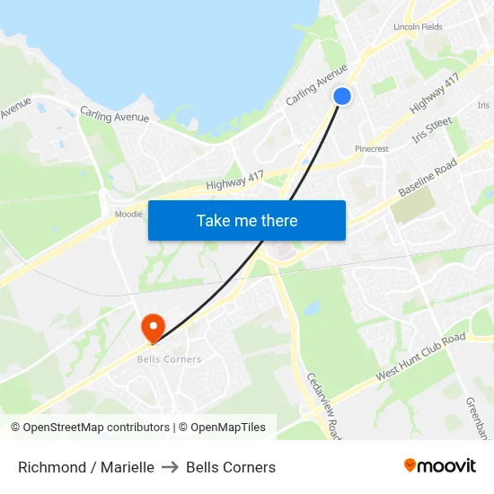 Richmond / Marielle to Bells Corners map