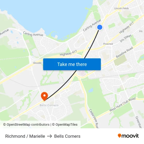 Richmond / Marielle to Bells Corners map