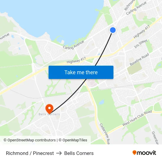 Richmond / Pinecrest to Bells Corners map