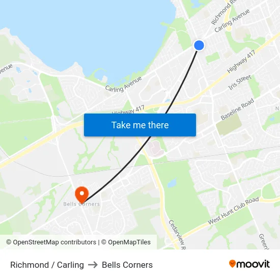 Richmond / Carling to Bells Corners map
