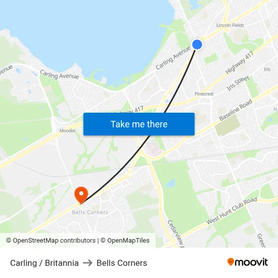 Carling / Britannia to Bells Corners map