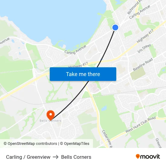 Carling / Greenview to Bells Corners map