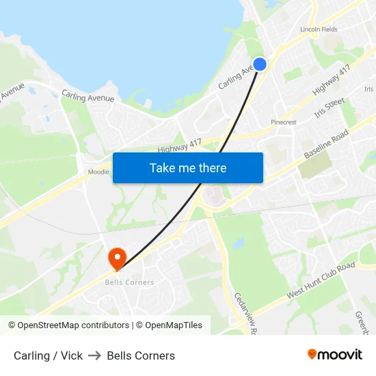 Carling / Vick to Bells Corners map