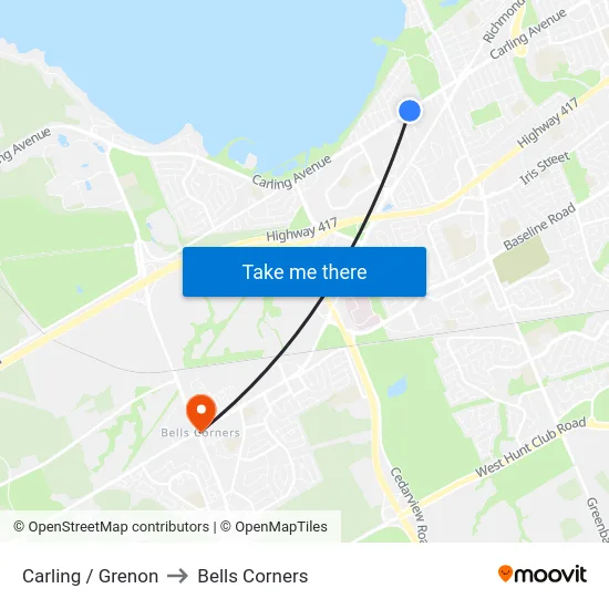 Carling / Grenon to Bells Corners map