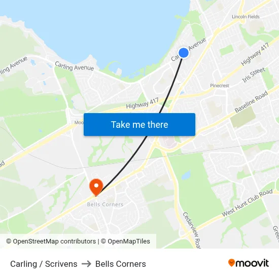 Carling / Scrivens to Bells Corners map